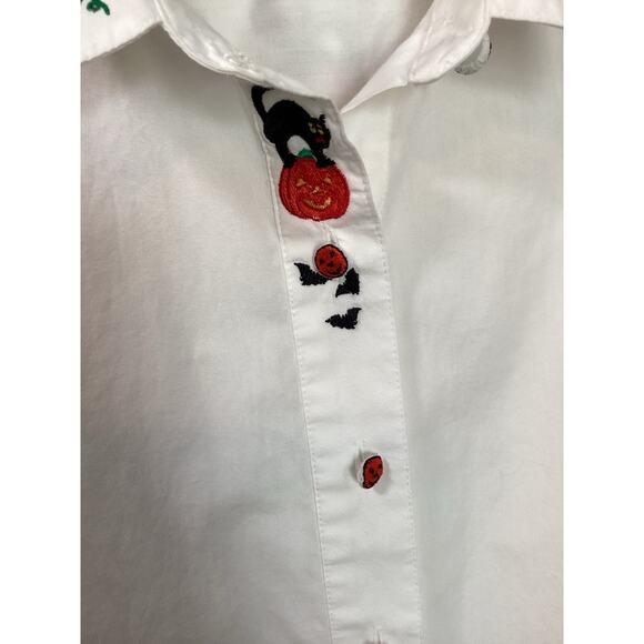 Vintage Karen Scott Women's Halloween Embroidered Button Down Shirt White‎ Small - Picture 4 of 12